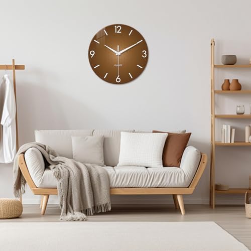 XFM Modern Glass Wall Clock for Living Room 14 Inch Brown - Image 2