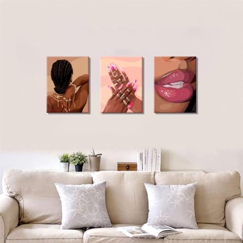 Black Girl Pink Wall Art Set of 3 African American Black Women Canvas Posters - Image 2
