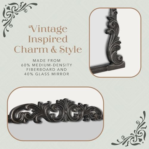 Wylde Iris English Estate Carved Arch Wood Wall Mirror, Mirror - Image 4