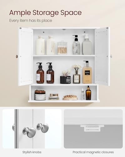 VASAGLE Bathroom Cabinet with Mirror, Wall-Mounted, 2 Mirrored Doors - Image 5
