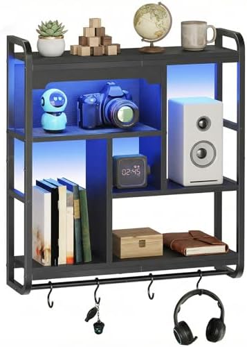 HOOBRO Gaming Floating Shelves for Wall, 26.4" LED Wall Shelf Display Rack by HOOBRO