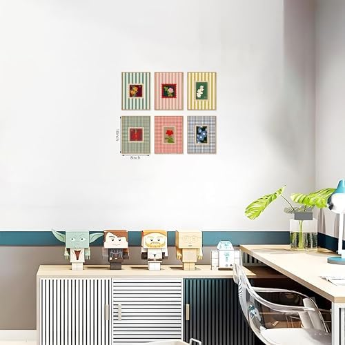 Coquette Pink Floral Posters Wall Art Set of 6, Colorful Stripes and Checks - Image 4