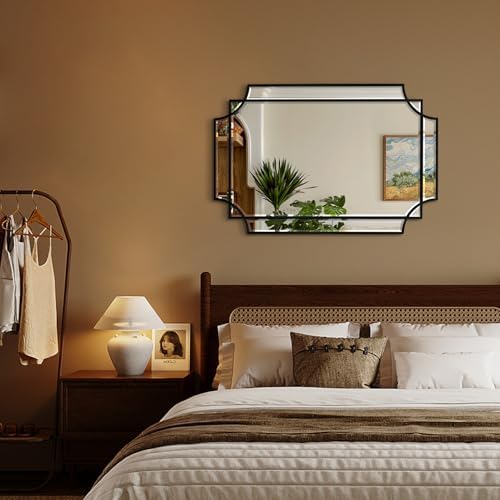 HQiJun Black Mirror for Wall, 36x24 Wood Framed, Scalloped Beveled Polished - Image 3
