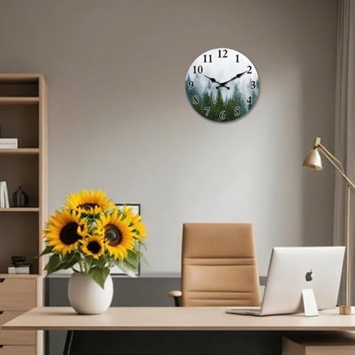 XFM Small Wooden Wall Clock Battery Operated 10 Inch Misty Forest - Image 5