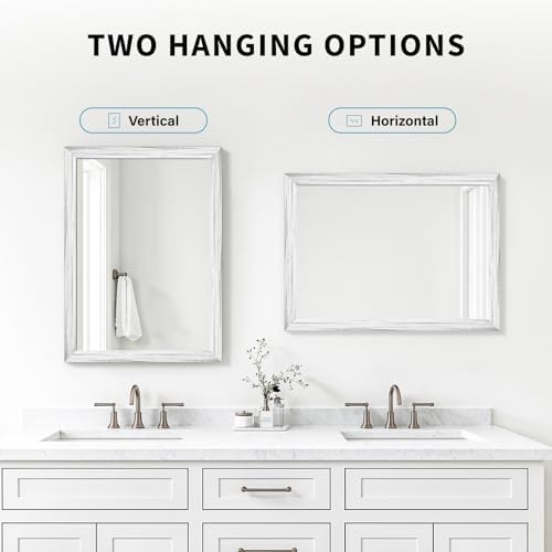 White Wood Effect Framed Wall Mirror, 24x32 Rectangle Mirror - Image 6