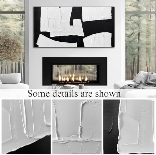 Black and White Abstract Art Wall Decor Minimalist Hand Painted Wall Art - Image 3