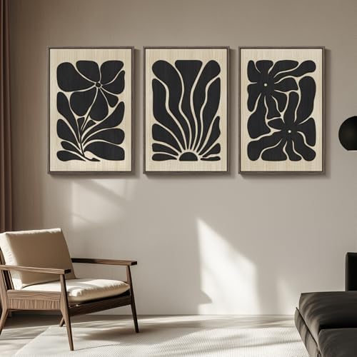 Large Framed Wood 3D Boho Black Floral Wall Art - Image 5