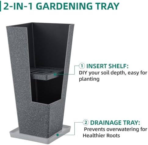 Autodaya 28" Oversized Black Terrazzo-Look PP Tall Planters Set of 2 - Image 3