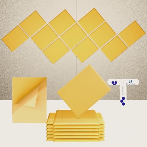 12 Pack Self-Adhesive Acoustic Panels, 2nd Generation Sound Absorbing Panel by DEXMOKO