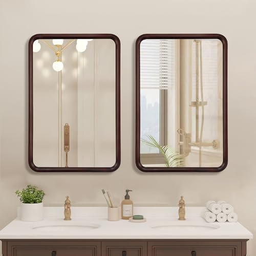 Bathroom Mirror for Wall, Wood Rectangle 24 x 36 Inch Dark Walnut Mirrors - Image 4