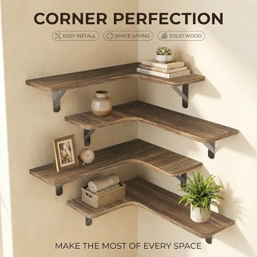 Corner Floating Shelves, Wood Corner Shelves Rustic Brown - Image 4