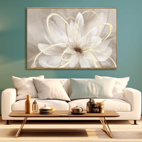 SOUGUAN Flower Wall Art for Living Room 32x48 Inch Gold Large Artwork Painting by SOUGUAN