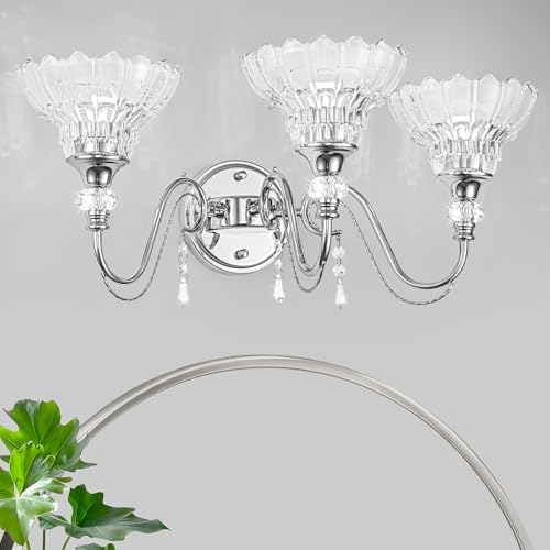 Brushed Chrome Bathroom Vanity Light, 3-Light Chrome Finish Wall Sconce - Image 2