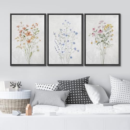 MUDECOR Framed Canvas Print Wall Art Botanical Elegance Trio of Floral - Image 3