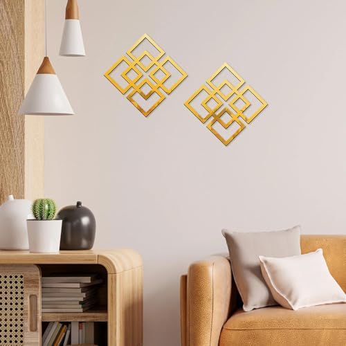 flangairy 2 Piece Gold Geometric Wall Mirrors, 11.8 Inch Wooden Frame Acrylic - Image 4