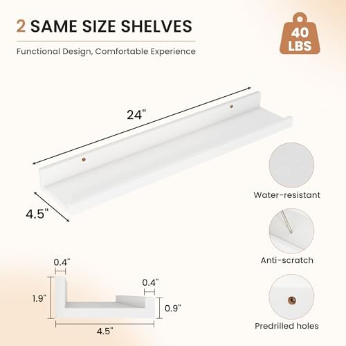 Dreamland Picture Ledge Shelf for Wall, Floating Shelves Set of 2, 24 Inch Long - Image 2