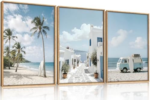Large Summer Coastal Framed Canvas Wall Art Set, Modern Beach Surfboard Wall - Image 2