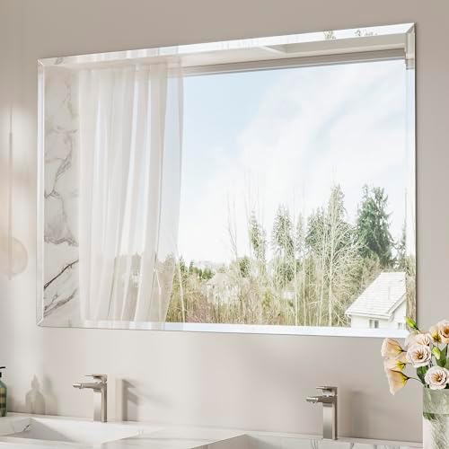 Keonjinn 55 x 36 Inch Beveled Bathroom Mirror by Keonjinn