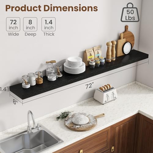 72 Inch Floating Shelves for Wall, 8 Inch Deep, Invisible Brackets - Image 3
