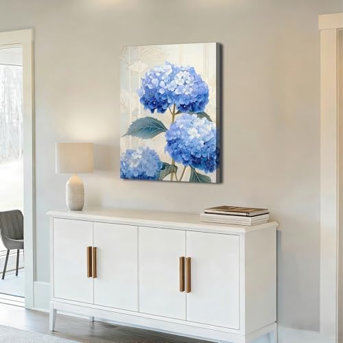 ZERILYN Ship Next Day Blue Hydrangea Wall Art Floral Canvas Prints Flower - Image 3