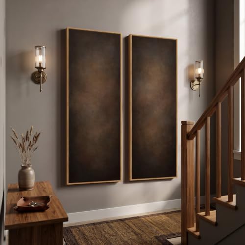 Large Framed Brown Abstract Vertical Wall Art Set - Image 2