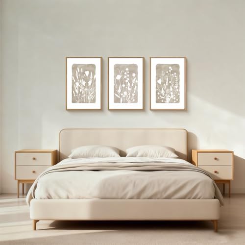 FWIEXA Neutral Botanical Canvas Wall Art Set 3, Minimalist Boho Wildflowr - Image 3