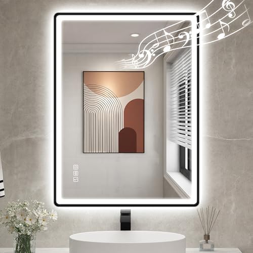 STARLEAD 28"x36" Black Frameless LED Bathroom Mirror by STARLEAD