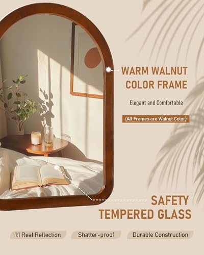 Arched Mirror 24 x 36 Inch, Walnut Brown Wood Rustic Bathroom Wall Mirror - Image 5