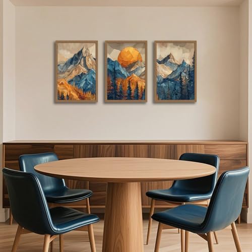 Mountain Wall Art Set of 3 Framed, Abstract Landscape Canvas Print - Image 4