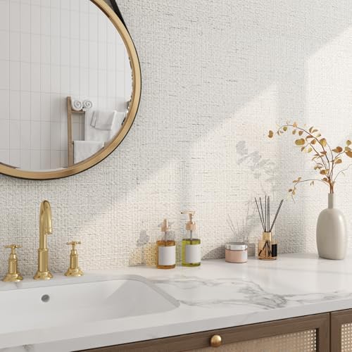 FunStick Neutral White Beige Grasscloth Wallpaper Peel and Stick Textured Faux - Image 2
