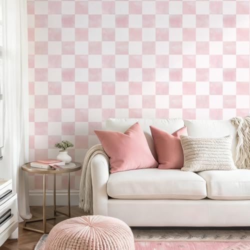 Ismoon Modern Peel and Stick Wallpaper Pink Mosaic Checkered Contact Paper - Image 7