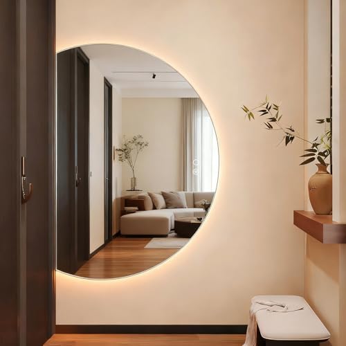 35.4" x 23.6" Modern Half Moon LED Mirror by Unknown