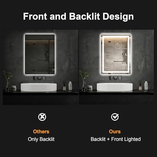 LED Bathroom Mirror with Lights, 24 x 32 Lighted Vanity Wall Mirror - Image 3