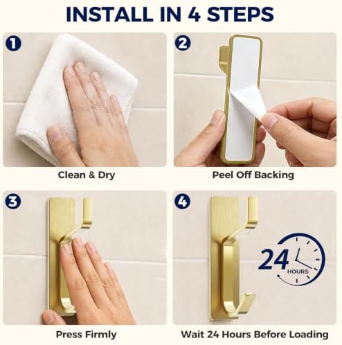 Bntuk Adhesive Towel Hooks for Bathroom, 4 Pack Stainless Steel Wall Hooks No - Image 6