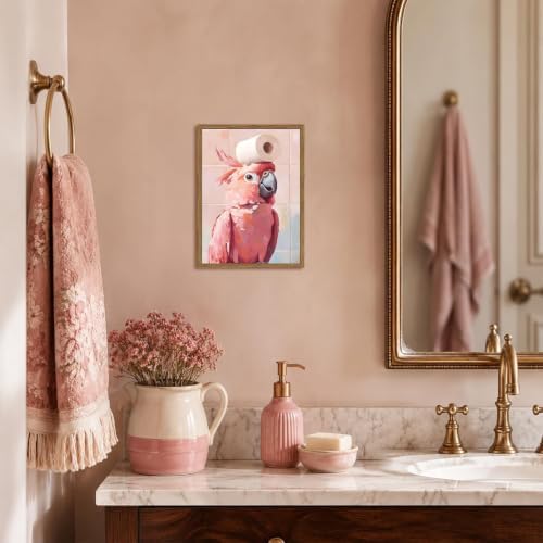 Funny Pink Cockatoo Bathroom Wall Art, Cute Bird Toilet Paper Wall Decor - Image 5