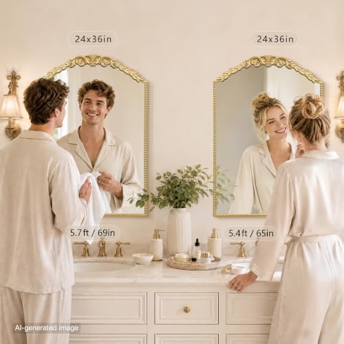 Besdomus Arched Bathroom Mirror: 24"x36" Vintage Rose Gold Wall Mirror - Image 4
