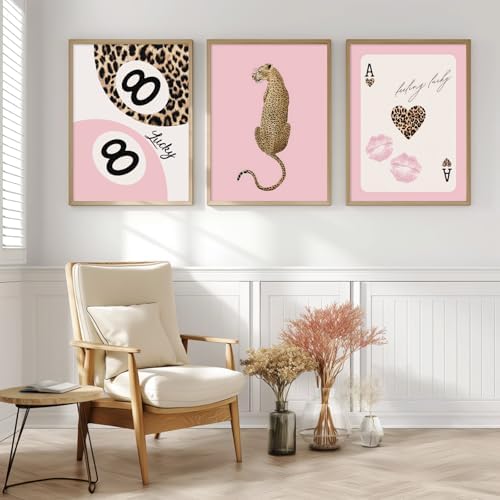 Lhoiplme Cheetah Trendy Wall Art Preppy Leopard Canvas Print Cheetah Room Wall - Image 3