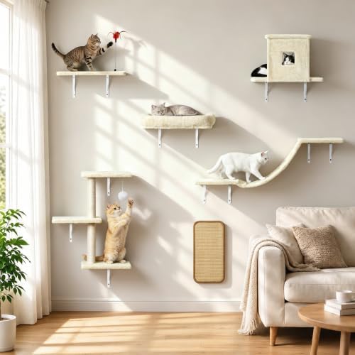 Cat Wall Shelves, 6-in-1 Cat Wall Furniture Set by %E2%80%8B%E2%80%8BPawCozy%E2%80%8B%E2%80%8B