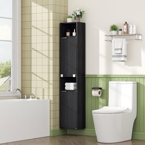 AKMAKM 59.1" Tall Slim Bathroom Storage Cabinet Black | Freestanding or Wall by Akmakm