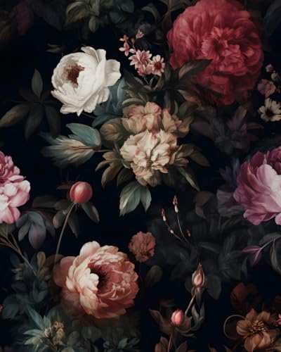 Black Vintage Floral Peel and Stick Wallpaper 17.5" x 118" by XRUIBZI