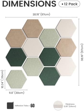 Fluxynara 12-Pack Hexagon Felt Bulletin Board Tiles, Nordic Moss-1 - Image 2