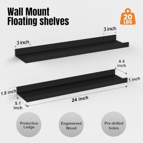 24inch Long Floating Shelves for Wall Decor, 3-Set Shelves - Image 3