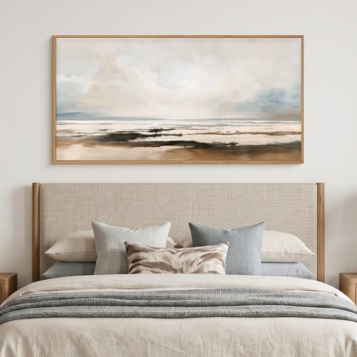 HOURIA Neutral Abstract Gray Landscape Framed Canvas Wall Art Set-40"x20"x1 - Image 5