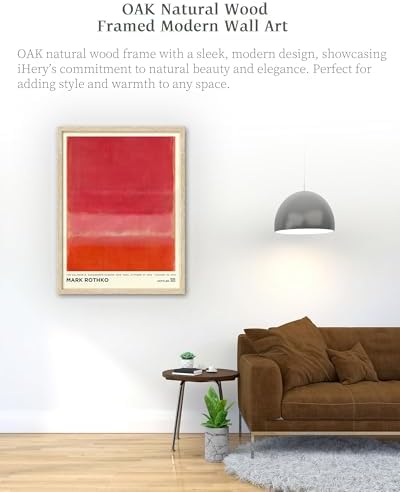 iHery 12x16in Natural OAK Wood Framed Red Pink Abstract Wall Art - Image 4