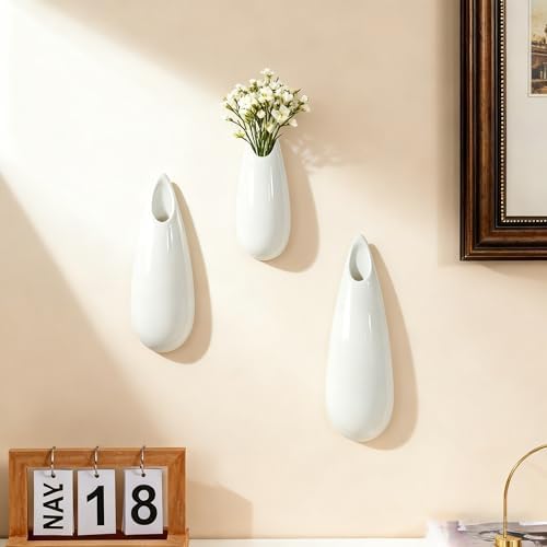 White Ceramic Wall Vases, 12 Inch, Teardrop Design - Image 7