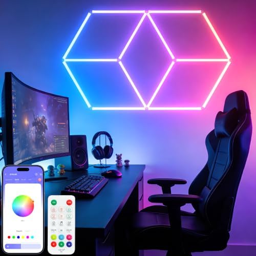 RGB Hexagon Lights with App & Remote Control- 4 Music Sync & 358+ Colors LED by Gneng