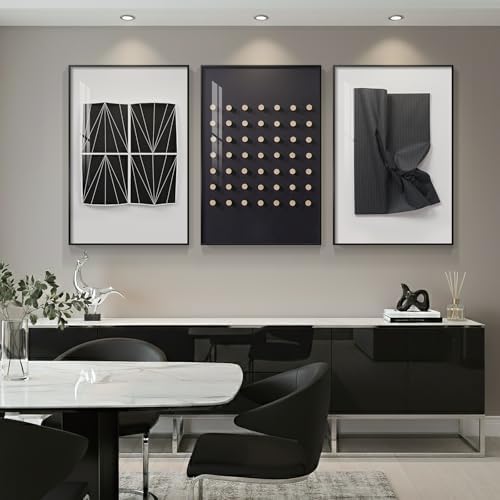 Cuspin Large Black and White Modern Living Room Wall Art, 3 Piece 24x36 In - Image 3