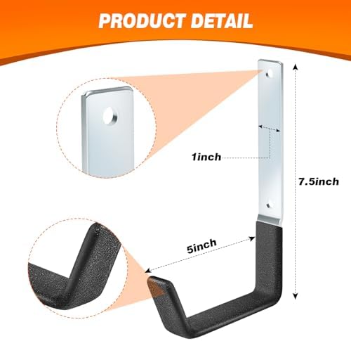 TVKB Ladder Hangers for Garage Wall Garage Hooks Heavy Duty Wall Hooks Set of 4 - Image 2