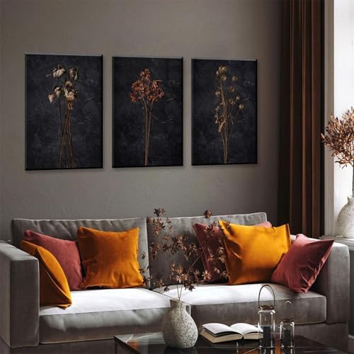 LYPHNX Framed Dark Moody Wildflowers Canvas Wall Art Black Vintage Dried Floral - Image 3