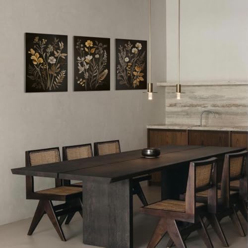 Vintage Dark Gothic Flowers Canvas Wrapped Wall Art Set of 3 16x12in Framed - Image 6
